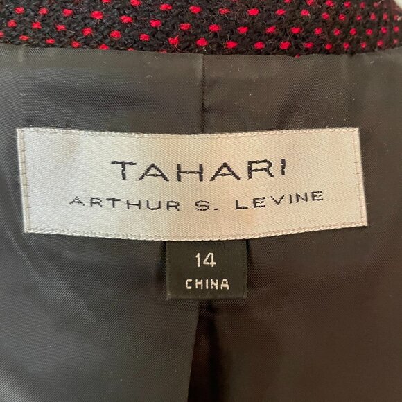 TAHARI SKIRT SUIT RED AND BLACK WOOL BLEND JACKET BLACK SKIRT SIZE 14 - Picture 10 of 16